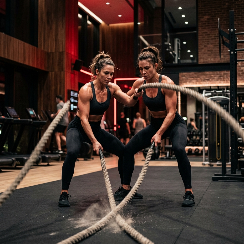 Female Athletes Battle Ropes Workout